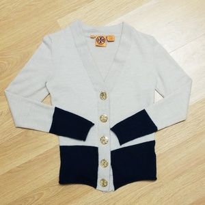 Tory Burch Cardigan Sweater Creme/Navy 100% Wool